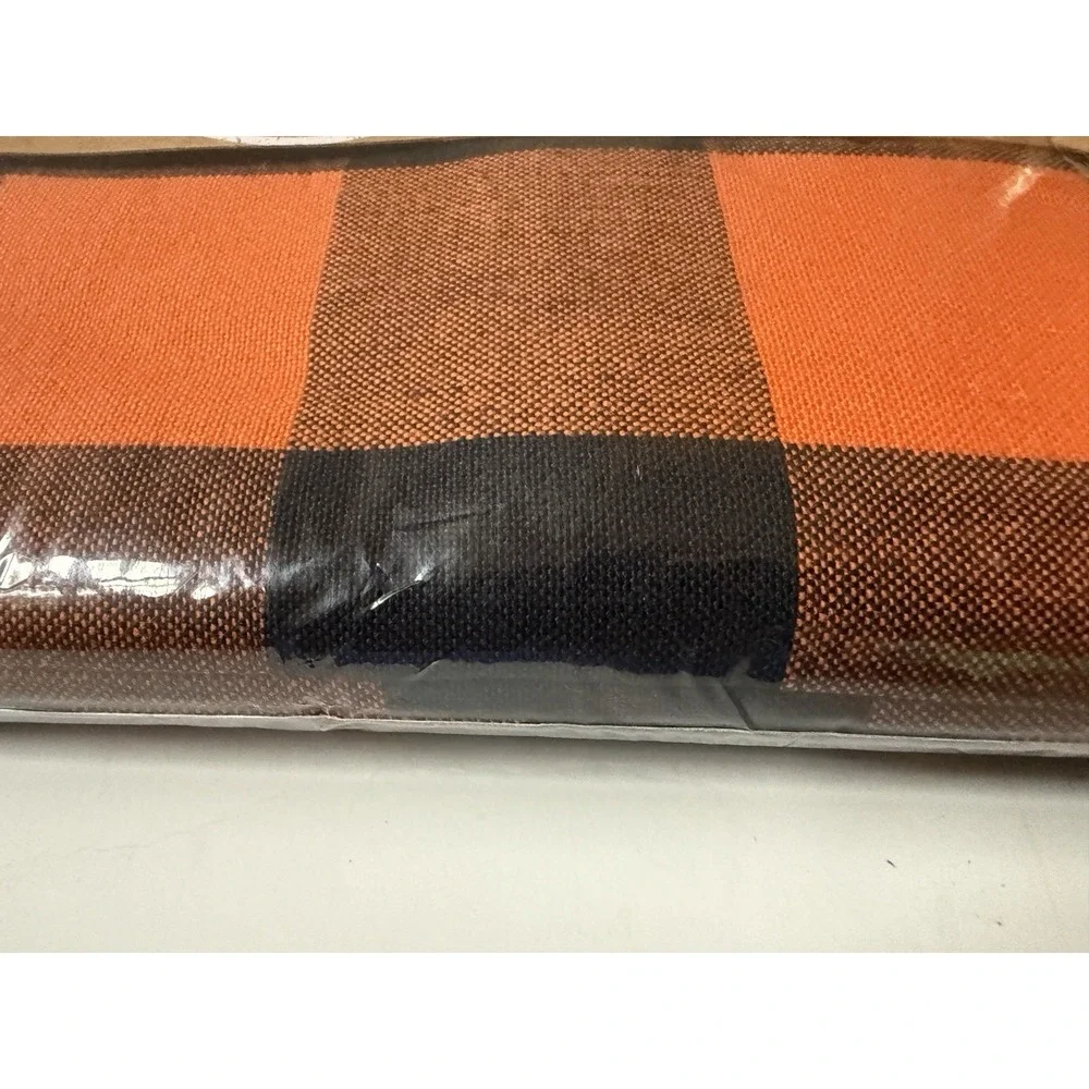 Elrene Farmhouse Tablecloth Orange & Black Buffalo Plaid Cotton 52 X 70